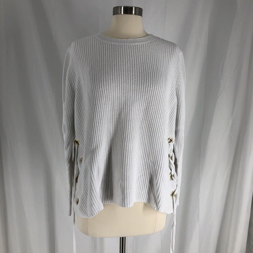Michael Kors Women's Grommet Side Lace Up Sweater White XL